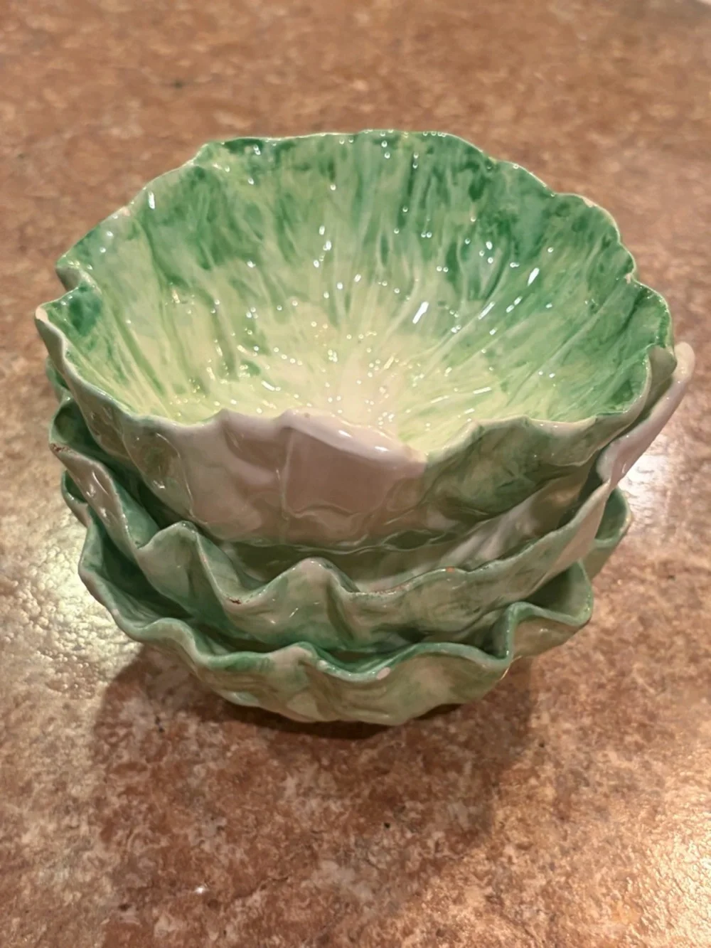 1987 The Haldon Group Ceramic Cabbageware Lettuce Leaf Bowls Majolica Style Set3